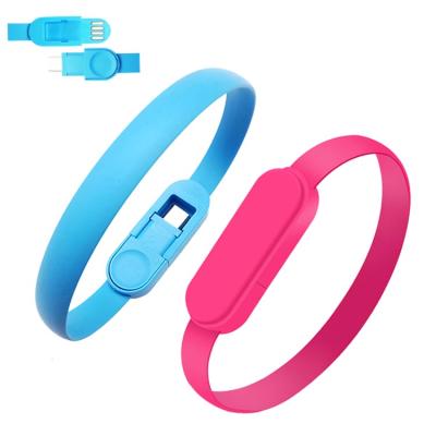 China Micro Usb Phone Player MP3/MP4 Amazon Type C Charger Strap Charging Android Usb 2.0 Data Transfer Wristband Rubber Cable for sale