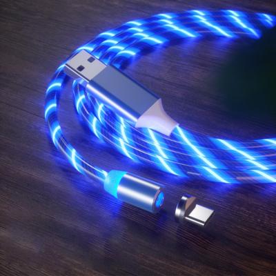 China MP3/MP4 Player 3 in 1 Type C LED Mobile Phone USB Glowing Magnetic Flowing Magnetic Fast Charging Micro USB Cable for sale