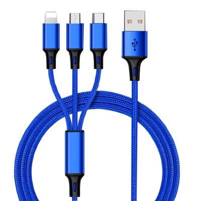 China Mobile Phone Type Android Mobile Phone Nylon Multi Charger Micro Type C 3 In 1 USB Charging Cable for sale