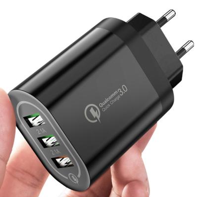 China QC 3.0 Fast Charger Manufacture 1 2 3 18w Port QC 3.0 Usb Cell Wall Charger Quick Quick DC to AC Mobile Phone Travel Adapter for sale