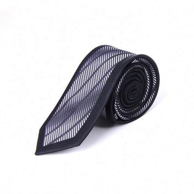 China Durable Polyester Neck Tie White And Black Stripe Tie for sale