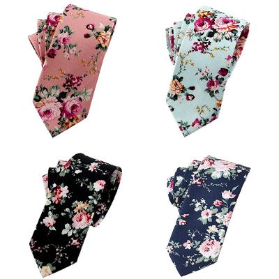 China Tie Fashion Floral Slim Skinny 100% Cotton Neck Ties Ready Made for sale