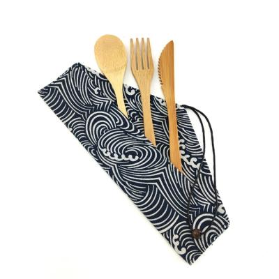 China Travel Sustainable Reusable Utensil Bamboo Fork Spoon Knife Set for sale