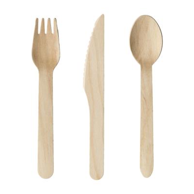 China Sustainable Disposable Birch Spoon Knife Fork Wooden Cutlery Set for sale