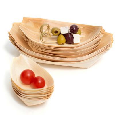 China Eco Disposable Boat Shape Restaurant Biodegradable Dinner Disposable Wooden Dishes for sale