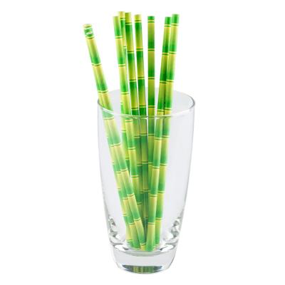 China Disposable Cocktail Green Bamboo Straight Smoothie Pattern Biodegradable Paper Straw for sale