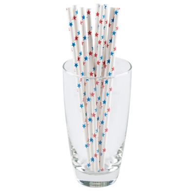 China Red And Blue Disposable Biodegradable Paper Cocktail Straw Straight Star Shape Smoothie for sale