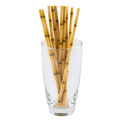 China Disposable Cocktail Brown Bamboo Straight Pattern Smoothie Biodegradable Paper Straw for sale