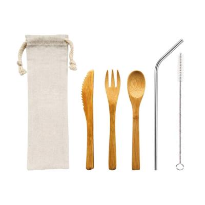 China Travel Sustainable Eco Friendly Utensil Reusable Bamboo Cutlery Set for sale