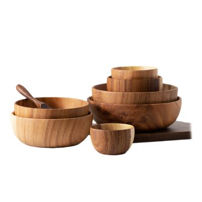 China Sustainable Handmade Natural Hand Crafted Salad Acacia Wood Bowl for sale