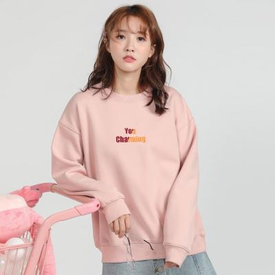 China 2021 QUICK DRY autumn and winter new round neck sweater loose plus velvet eyelet casual women's fog blue sweater for sale