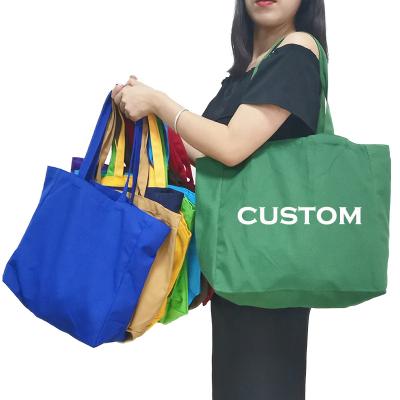 China 100% Eco-Friendly 16 Colors Canvas Large Tote Bags With Custom Printed Logo Eco Friendly Blank Cotton Shoulder Bag for sale