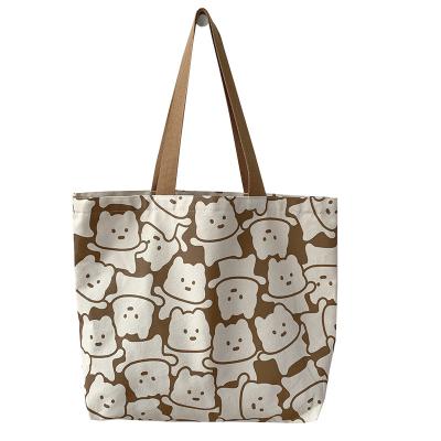 China 100% Eco-friendly Large Capacity Canvas Shopping Bag Tote Canvas Bag Cotton With Beige Bears for sale