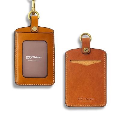 China 2023 Credit Card Lanyard Card Holder Student Staff Workers Name ID Card Holder High Quality Horizontal Vertical Genuine Leather Badge Holder for sale