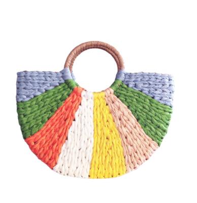 China Fashion Summer Lightweight Female Straw Woven Bag Handbag Mixed Color Woven Bag Leisure Vacation Beach Bag for sale