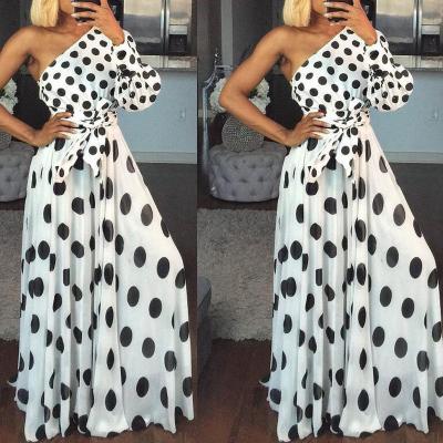 China New Fashion Breathable Women's One Shoulder Polka Dot Slim Long Dress Holiday Summer Casual Dress Vestido for sale