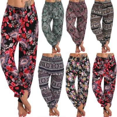 China Wholesale Women's Casual Pants Smocked Design Waist Harem Yoga Pants Boho Palazzo Pants Breathable Hippie Women Pants for sale