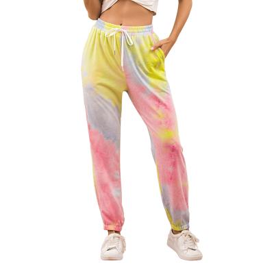 China Breathable Tie Dye Gradient Beach Vacation Bloomers High Quality Active Women Sweat Sportswear Pants Customized Jogging Pants Trousers for sale