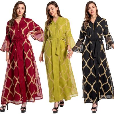 China Modest Muslimah Styling Abaya Wholesale Patterndress Add Belt Slamic Clothing Elegant Long Dress, for sale