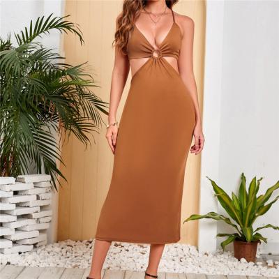 China New Product Women Anti-Static Cavity Bodycon Sexy Dress Long Sleeveless Backless Ribbed Dresses for sale