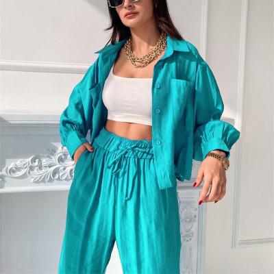 China Washable Casual Turndown Collar Loose Shirt 2 Pieces Set Women Plus Size 2022 Summer New Arrival for sale