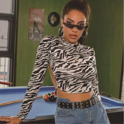 China Fashion Style Women Long Sleeve Blouses Backless Leopard Print Anti-pilling Long Sleeve Crop Top for sale