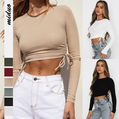 China New Regular Stylish Cord Cropped Top With Cropcord Long Sleeves T-Shirt for sale