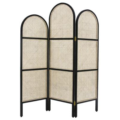 China Decorative 3 Panel Rattan Webbing CLASSIC Natural Screen Folding Interior Room Divider for sale