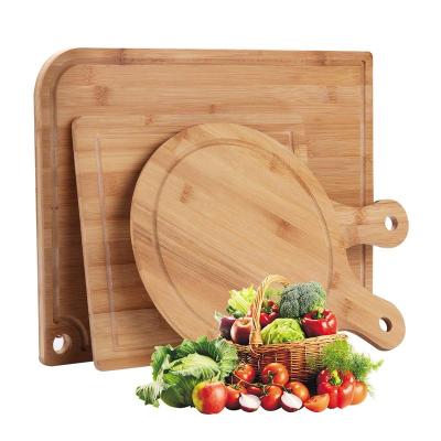 China Hot Sale Cheap Kitchen Viable 3 Pieces Organic Customized Bamboo Cutting Board Set With Juice Groove Handle for sale