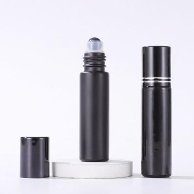 China 10ml Black Eye Serum Perfume Essential Oil Cosmetic Glass Modern Frosted Roller Bottles for sale