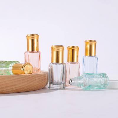 China Cosmetic Octagon Multicolor 6ml Lip Balms Perfume Essential Oil Roller Mini Square Glass Bottles for sale