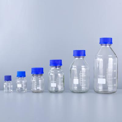 China 25ml 50ml 100ml 250ml 500ml 1l Borosilicate Glass Round Media Storage Bottles Refillable Reagent Bottle With Screw Cap for sale