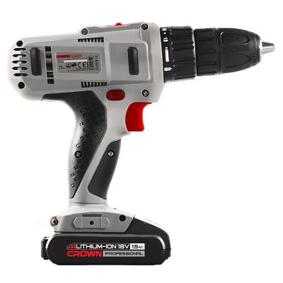 China CROWN 1350RPM 18V Rated Speed ​​Regulation Cordless Drill Machine 38mm Stepless Voltage 1.5AH Cordless Drill 62.5*36.0*32.5cm for sale