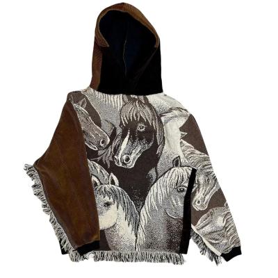 China Anti-wrinkle winter warm vintage plus size men's hoodies thick and oversized blanket tassel hoodies woven heavy tapestry Hoodie for sale