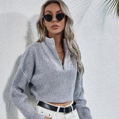 China Top Women Sweater Half Placket Zipper Fashion Sueter Knitted Parride de las mujeres Custom Girl Crop for sale