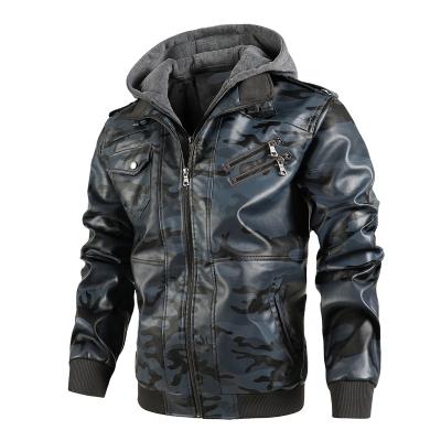 China Rise Pattern Ryder Hooded Jacket Male Camouflage Jackets PU Leather Jacket Winter Coat Custom Style Retro Motorcycle QUICK DRY for sale