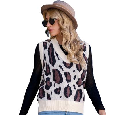 China European and American foreign trade anti-wrinkle vest sweater women 2021 autumn and winter new leopard print vest sweater for sale