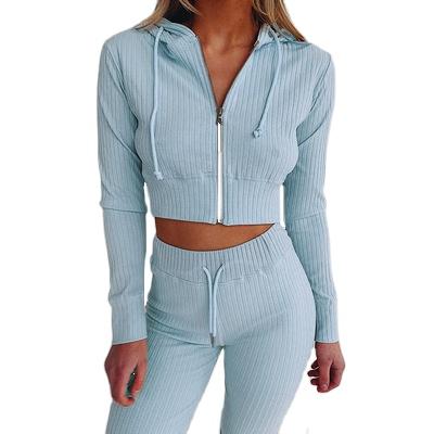 China Autumn Knitted Sweat Suits Women Sets Breathable Hoodie+wide-legged matching sleeve long pants lounge wear sweater dress with hoodie for sale