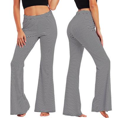 China Women's Breathable Panties Striped Bell Bottoms Polyester Fiber Yoga Pants For Women for sale