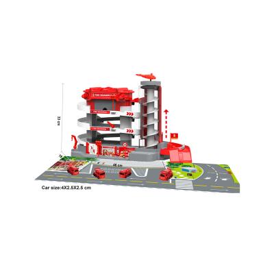 China CITY FIRE BUILDING BRIGADE SET WITH 4PCS CAR Garage Toys, 2 In 1 Playsets Electric Lift Realistic Light Sound 4 Race Cars Light Way To Play Road, Ramp Toys for sale