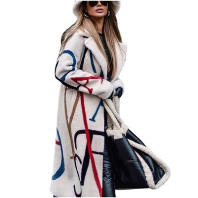 China Anti-wrinkle loose elegant warm big wool printed trench lapel ladies plus size winter coat for sale