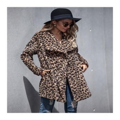 China Autumn And Winter Open Front Anti-wrinkle Leopard Print Girl's Casual Winter Coat Women Long for sale