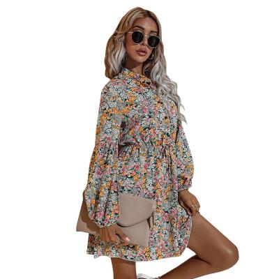 China Lady Loose Elegant Dresses Women Holiday Casual Boho Dress Anti-Static Floral Print Long Sleeve Dress for sale