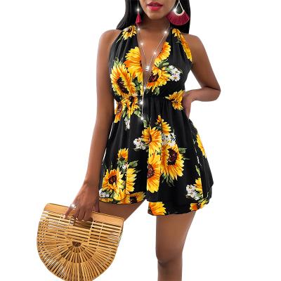 China 2021hot anti-static sell saxy Africa Lady Women Backless V-neck bandage floral print boho holiday elegant casual dress for sale