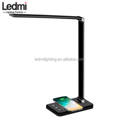 China 5CCT 3CCT Stepless 5 Adjustable Brightness 5w Qi Dimming Wireless Charger Led Table Reading Lamp Foldable Design Led Desk Lamp With USB Charging for sale