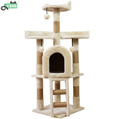 China Sustainable Multi-Level Cat Condo With Hammock Lining Posts For Kittens Tall Cat Tree for sale