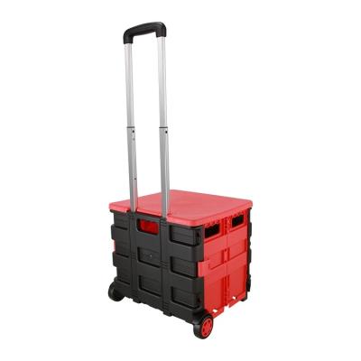 China Viable Foldable Multifunctional Plastic Shopping Cart Tug Trolley Case Wheels Reusable for sale