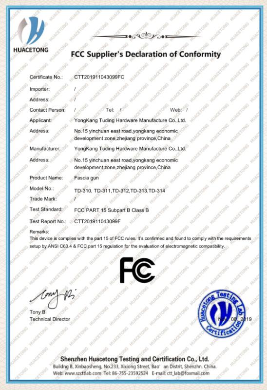 FCC - Yongkang Tuding Hardware Manufacture Co., Ltd.