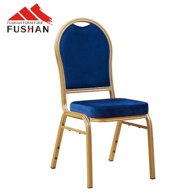 China Durable blue color fabric aluminum fabric aluminum chair wedding banquet hotel guest room chair aluminum event dining chairs for sale