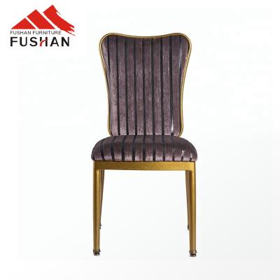 China High Quality Modern Metal Comfortable Gold Frame Wedding Hotel Round Tube Dinner Chair Banquet Dining Chair for sale